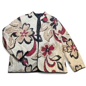 Vtg Reversible Open Front Jacket Blazer Layer Embroidered Sz M Black Red Floral
